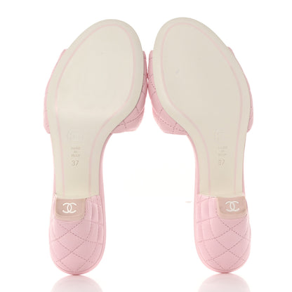Chanel Lambskin Quilted Textured CC Mules 37 Light Pink 5 of 9