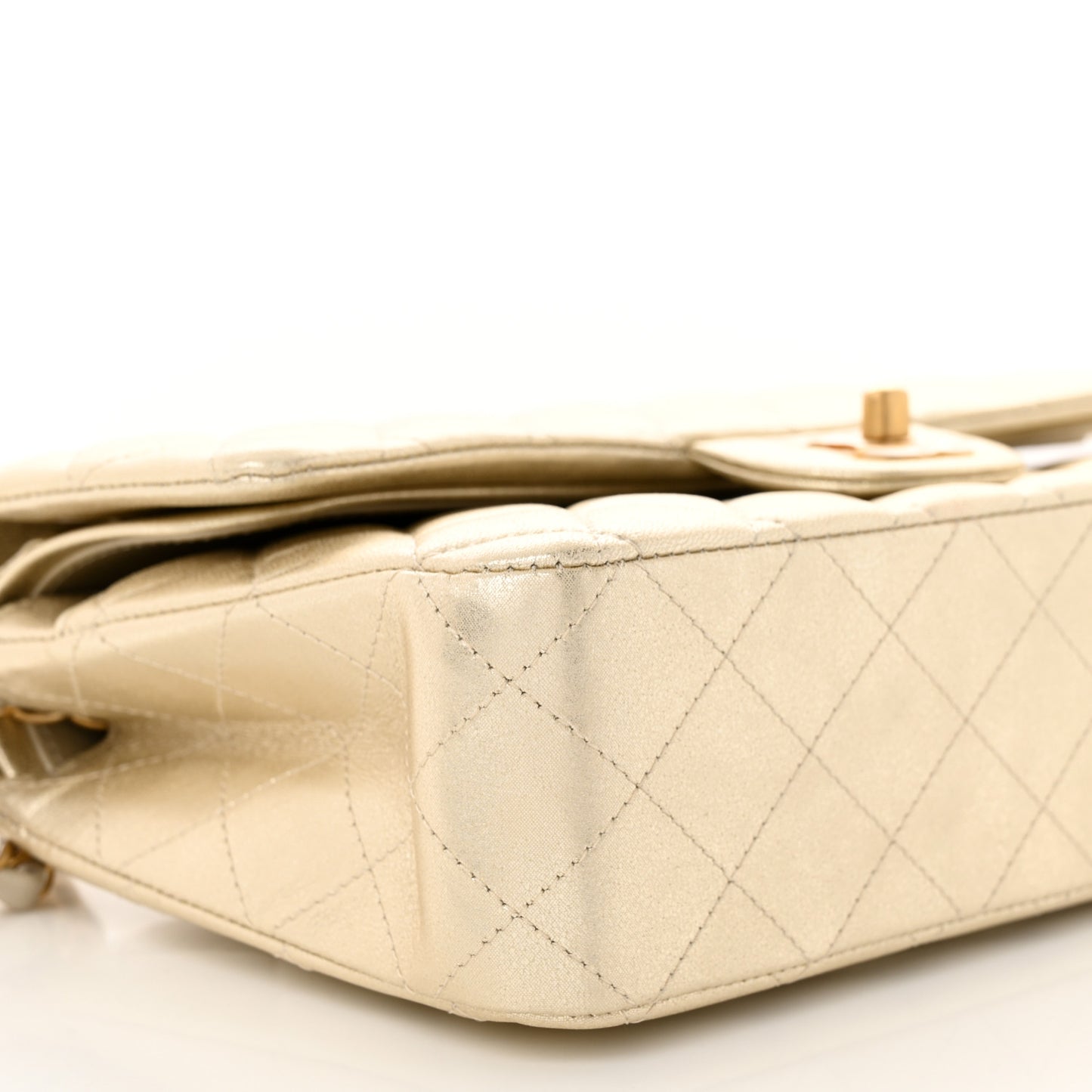 Metallic Lambskin Quilted Medium Double Flap Gold
