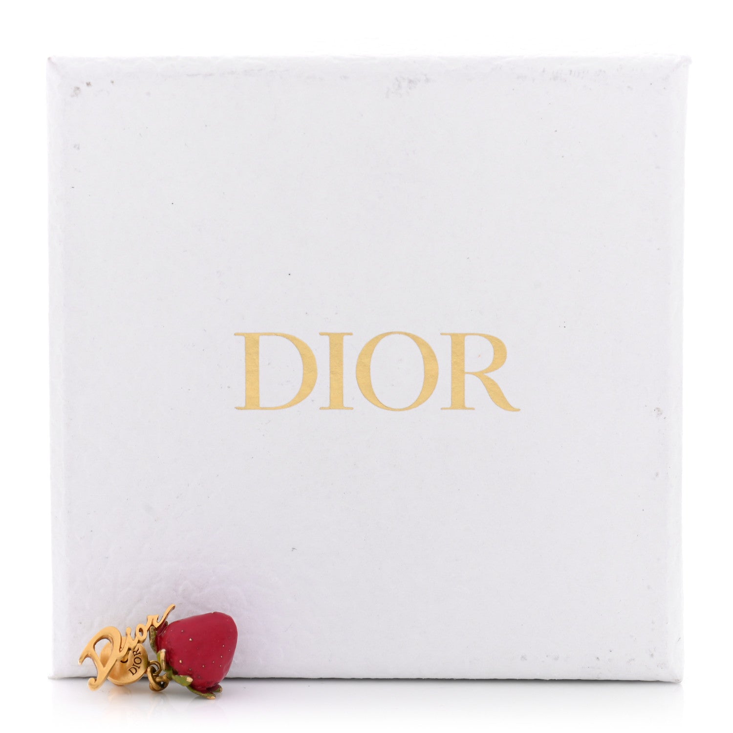 Christian Dior Metal Strawberry Logo Earring Gold Red 5 of 5