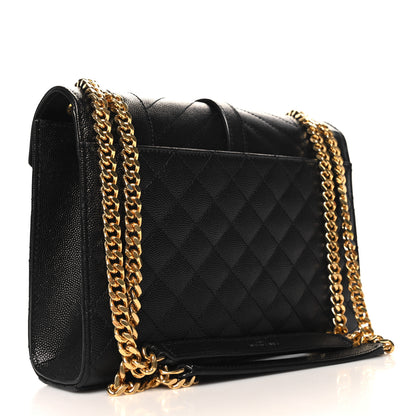 Saint Laurent Grain De Poudre Textured Mixed Matelasse Triquilt Medium Monogram Satchel Black 3 of 10