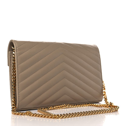 Saint Laurent Grain De Poudre Matelasse Chevron Monogram Envelope Chain Wallet Nude Powder 3 of 9