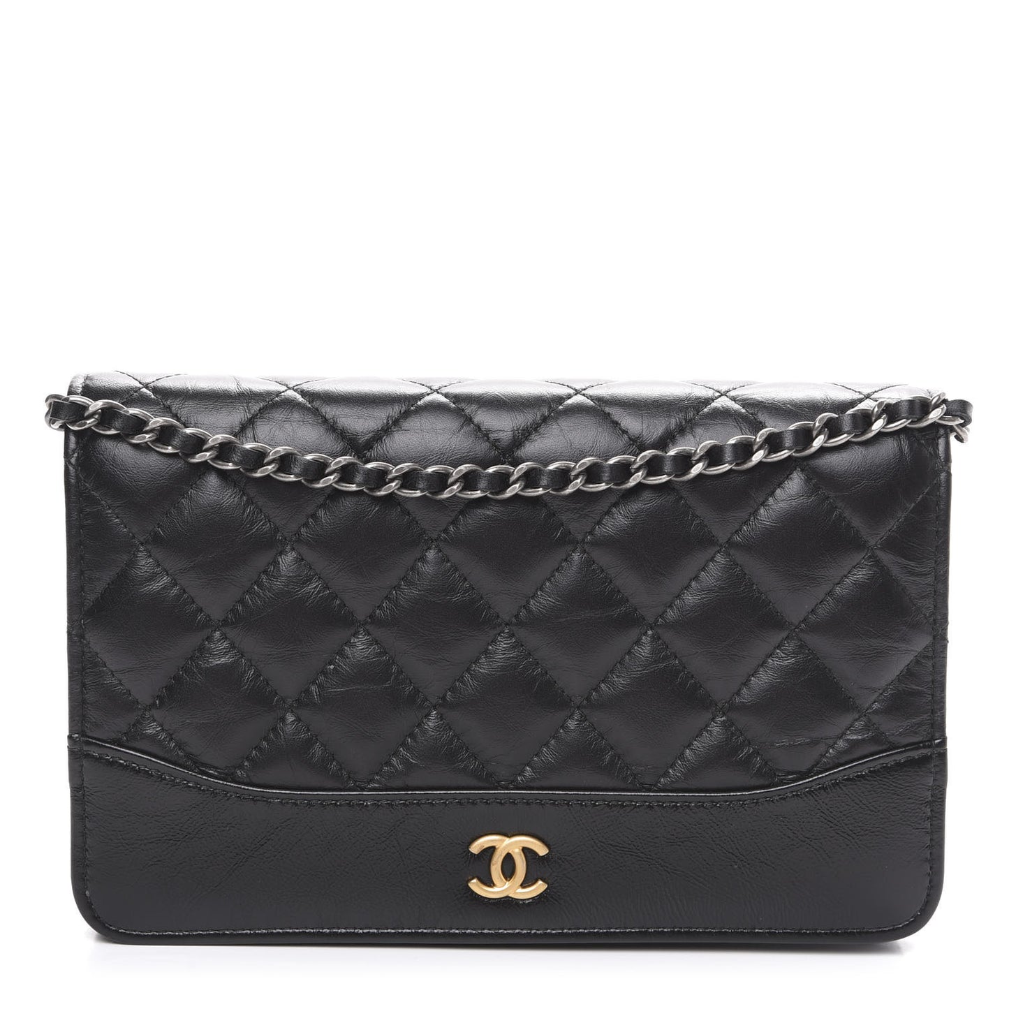 Aged Calfskin Quilted Gabrielle Wallet On Chain WOC Black