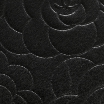 Chanel Lambskin Camellia Embossed Zip Around Organizer Wallet Black 12 of 13