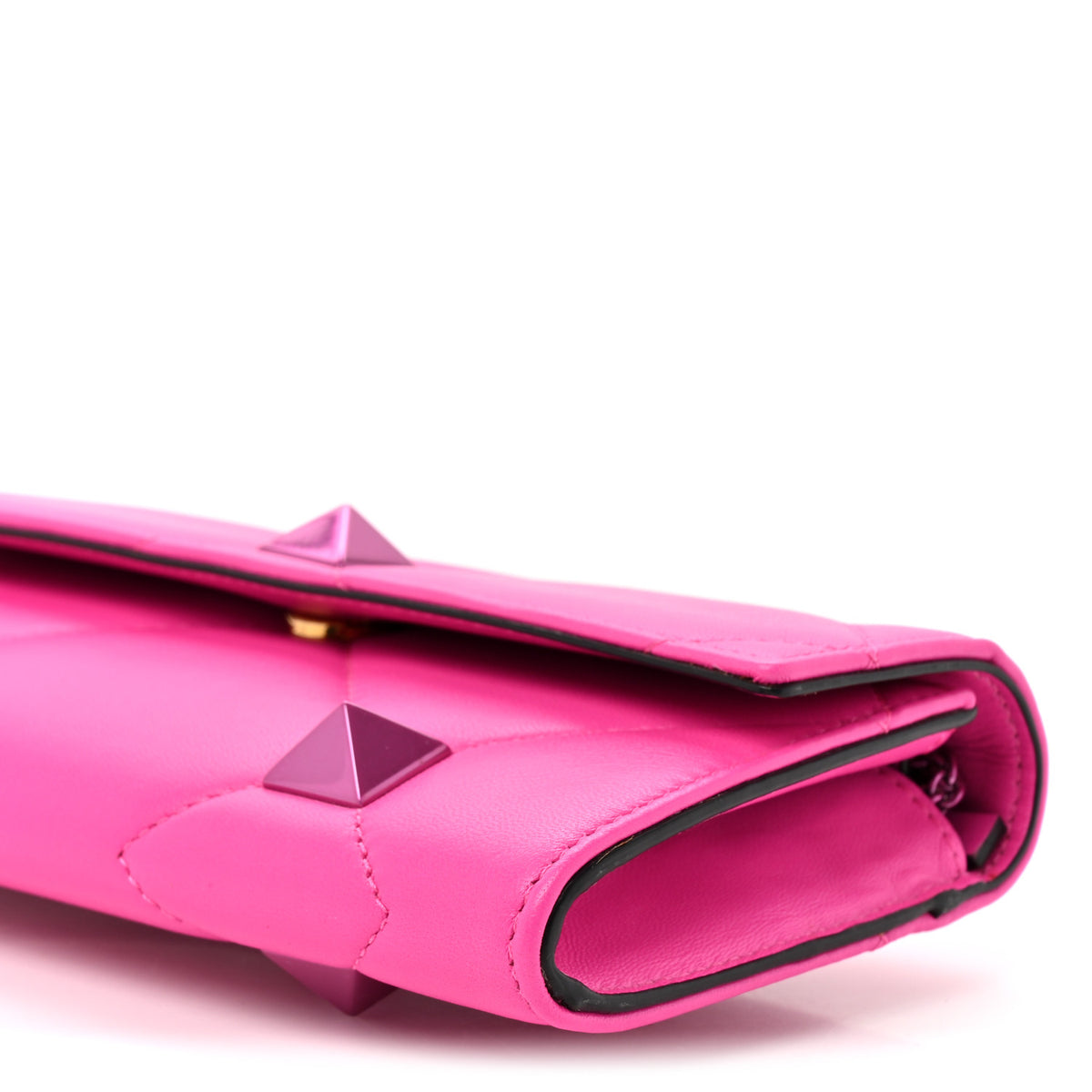 Valentino Garavani Nappa Monochrome Roman Stud Wallet On Chain Pink PP 8 of 9