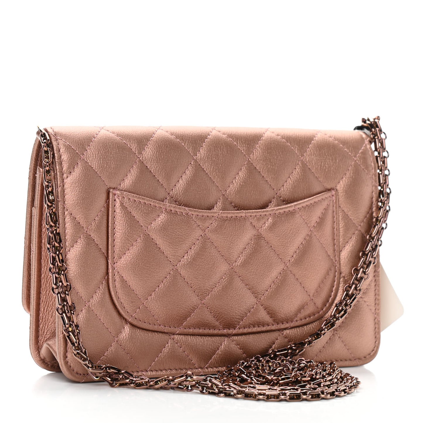 Metallic Grained Calfskin Quilted 2.55 Reissue Wallet on Chain WOC Copper Pink