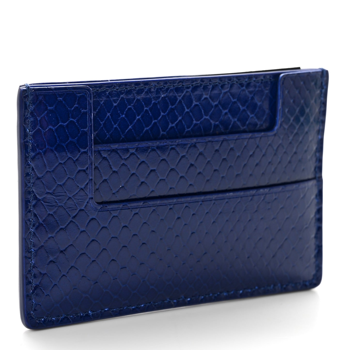 Python Embossed Calfskin Card Holder Yves Blue