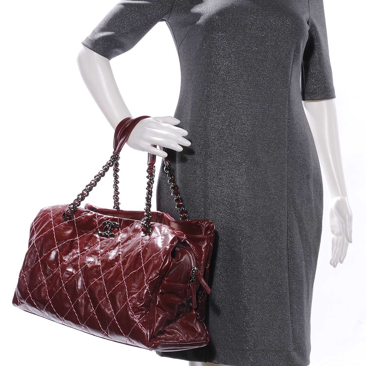 Chanel Glazed Goatskin Double Stitch Shoulder Bag Rouge 2 of 7