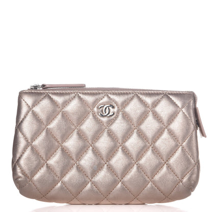 Chanel Metallic Lambskin Quilted Small Cosmetic Pouch Light Pink 1 of 12