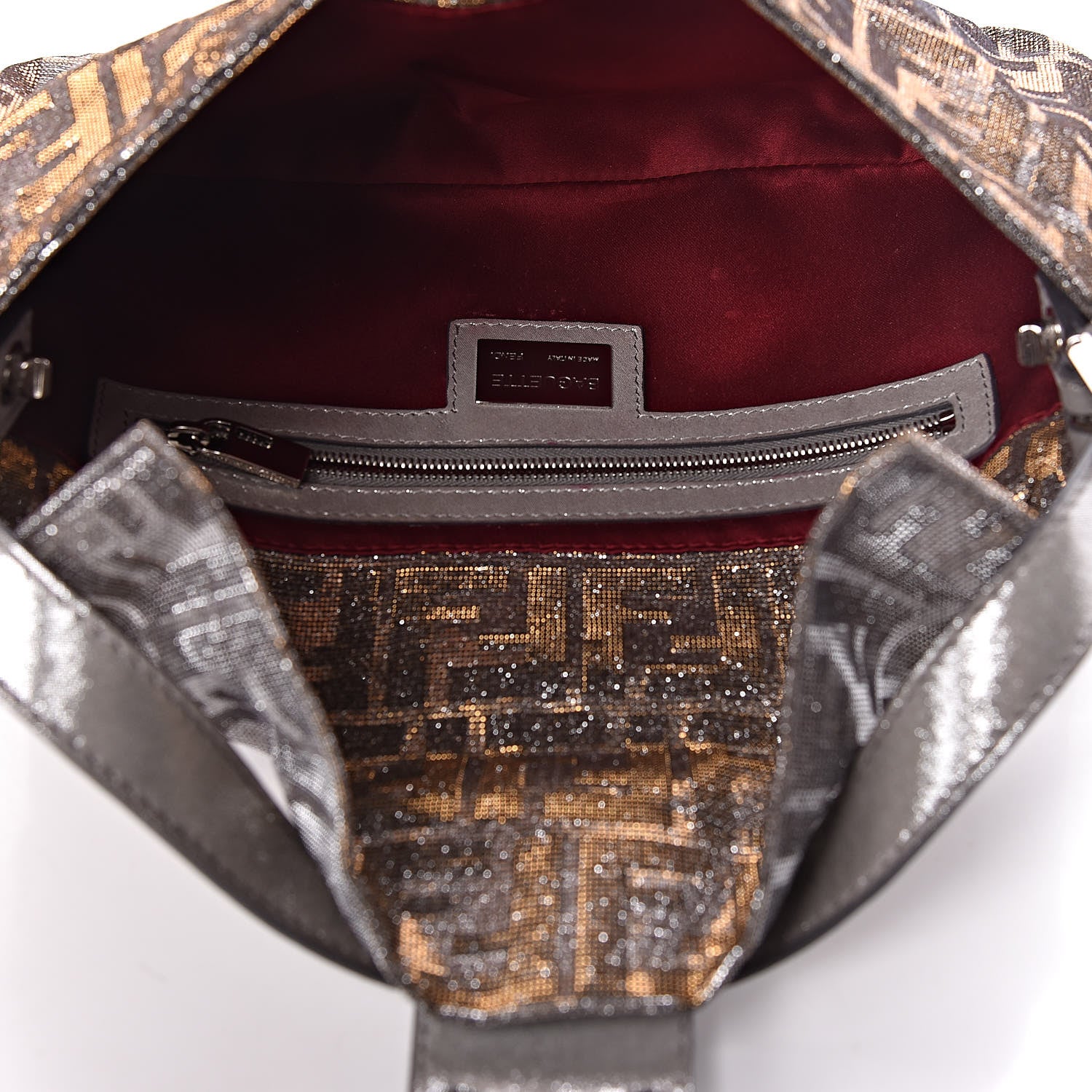 Fendi Metallic Lurex Zucca Vitello Baguette Oro Argento 5 of 10