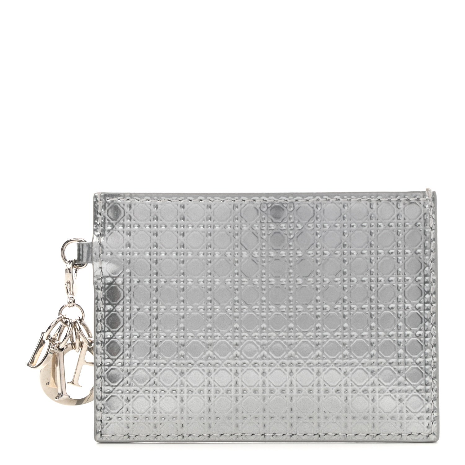 Christian Dior Metallic Patent Micro-Cannage Lady Dior Card Holder Silver 1 of 7