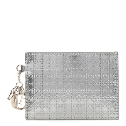 Christian Dior Metallic Patent Micro-Cannage Lady Dior Card Holder Silver 1 of 7
