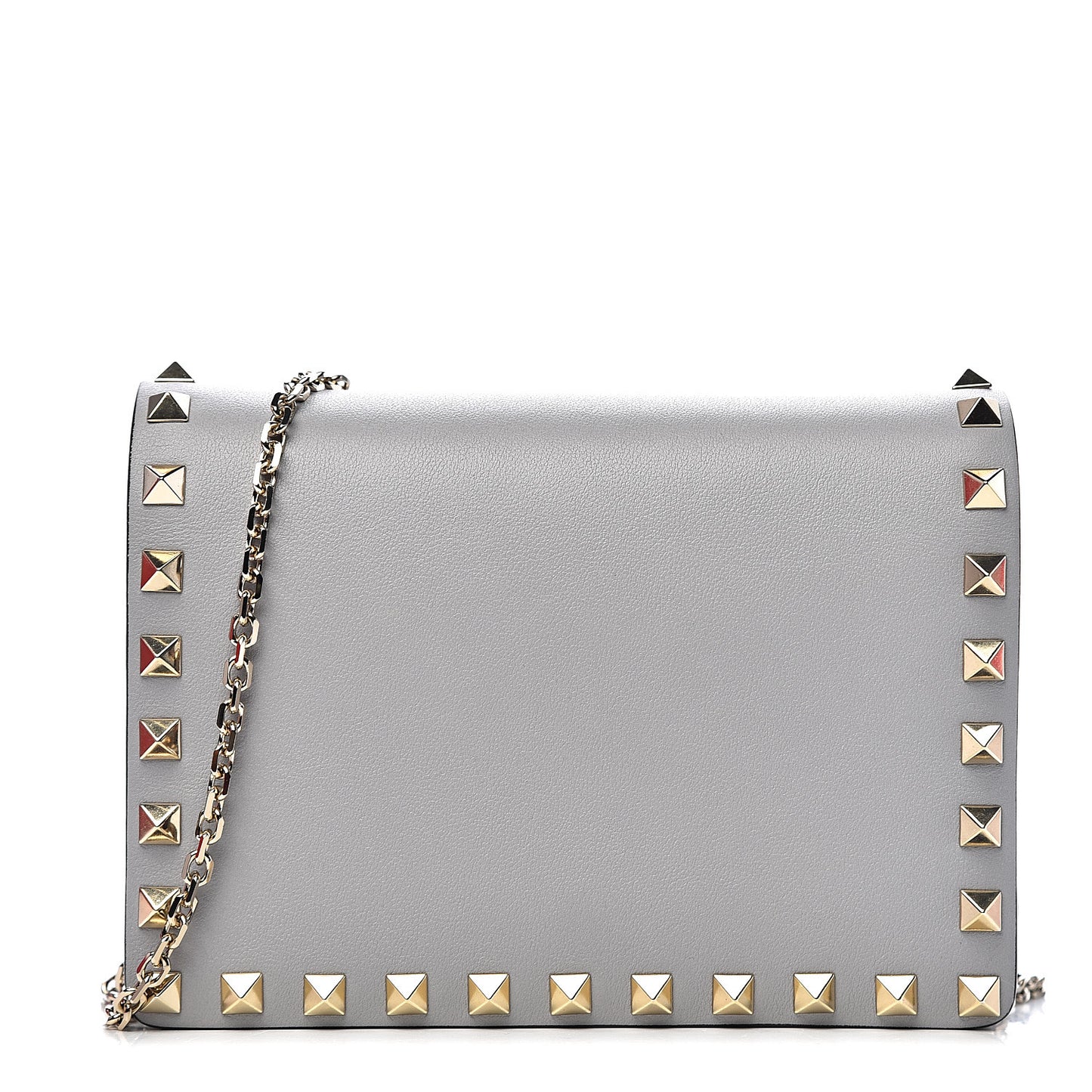 Calfskin Rockstud Wallet on Chain Pastel Grey