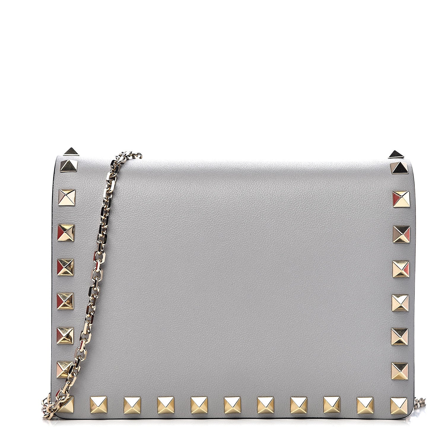 Valentino Garavani Calfskin Rockstud Wallet on Chain Pastel Grey 1 of 8