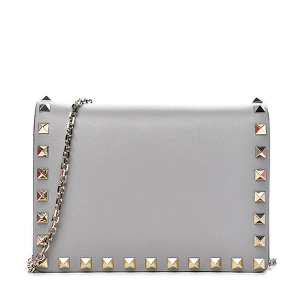 Valentino Garavani Calfskin Rockstud Wallet on Chain Pastel Grey 1 of 8
