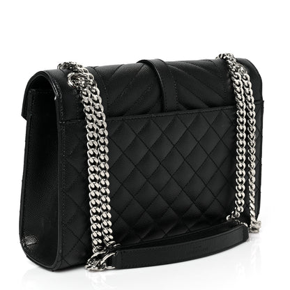 Saint Laurent Grain De Poudre Textured Mixed Matelasse Triquilt Medium Monogram Satchel Black 3 of 9