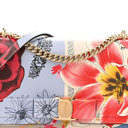 Salvatore Ferragamo Calfskin Floral Print Vara Bow Chain Flap Crossbody Chambray Multicolor 8 of 12