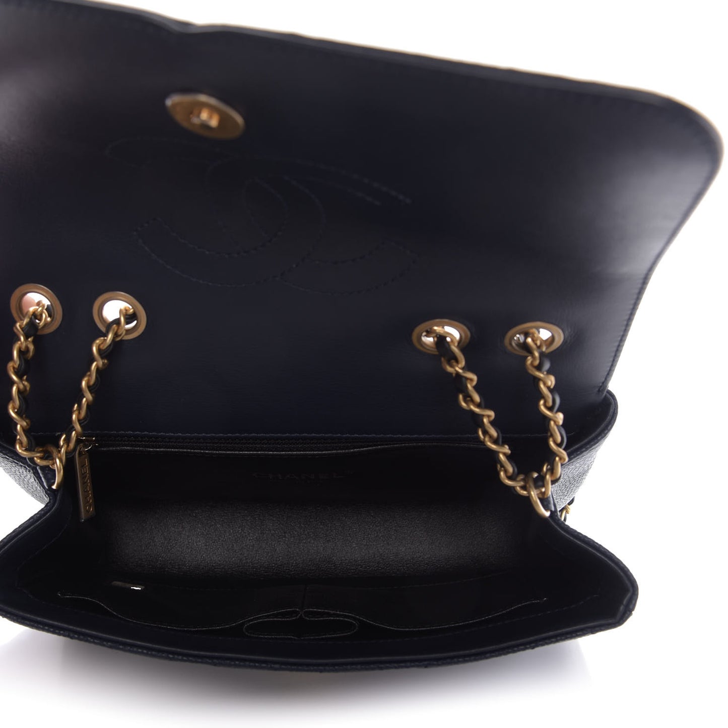 Caviar Quilted Small CC Filigree Flap Navy Black