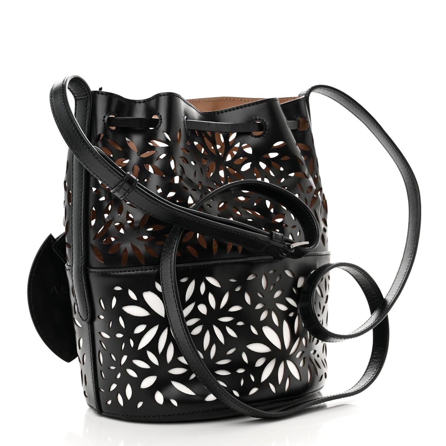 Calfskin Laser Cut Bucket Bag Black