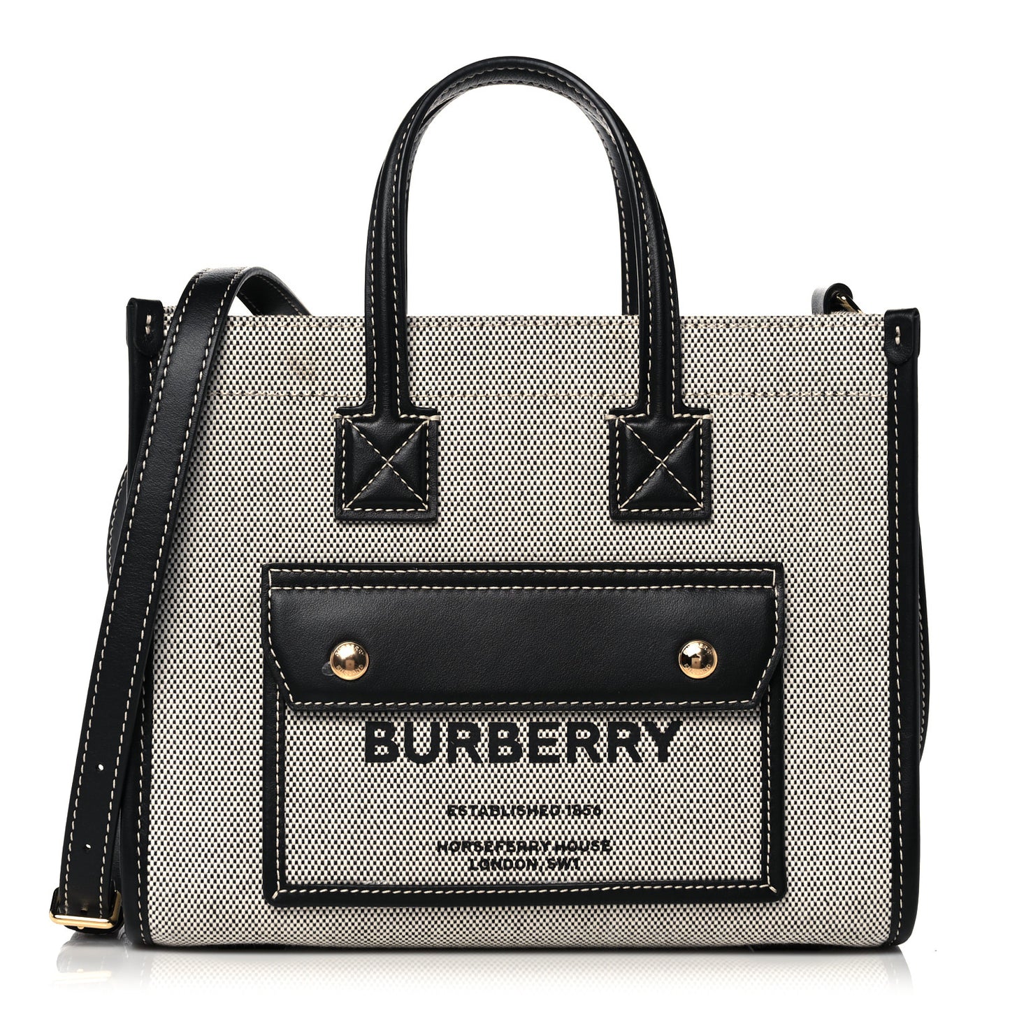Canvas Smooth Calfskin Mini Two Tone Freya Tote Black