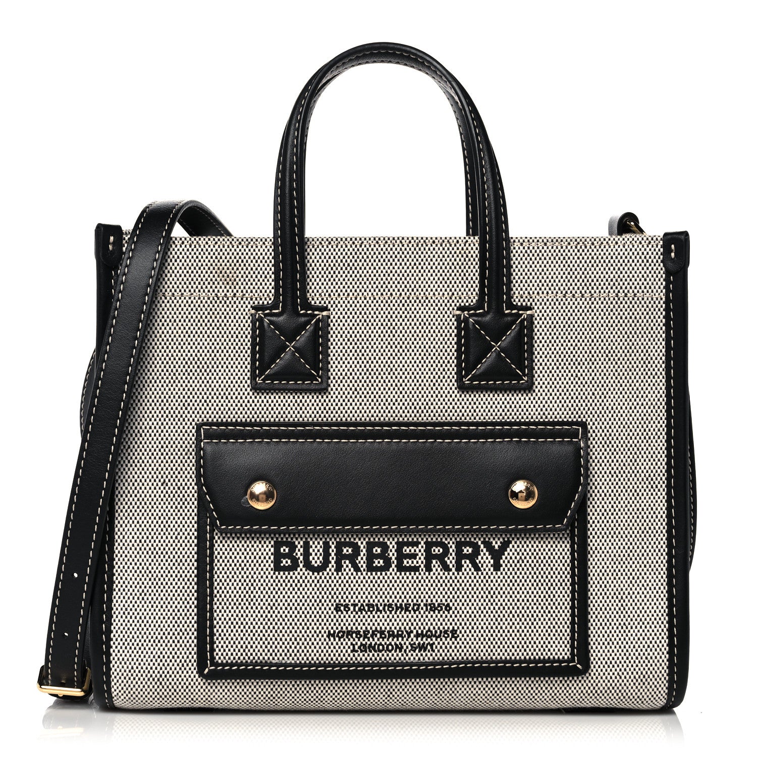 Burberry Canvas Smooth Calfskin Mini Two Tone Freya Tote Black 1 of 11