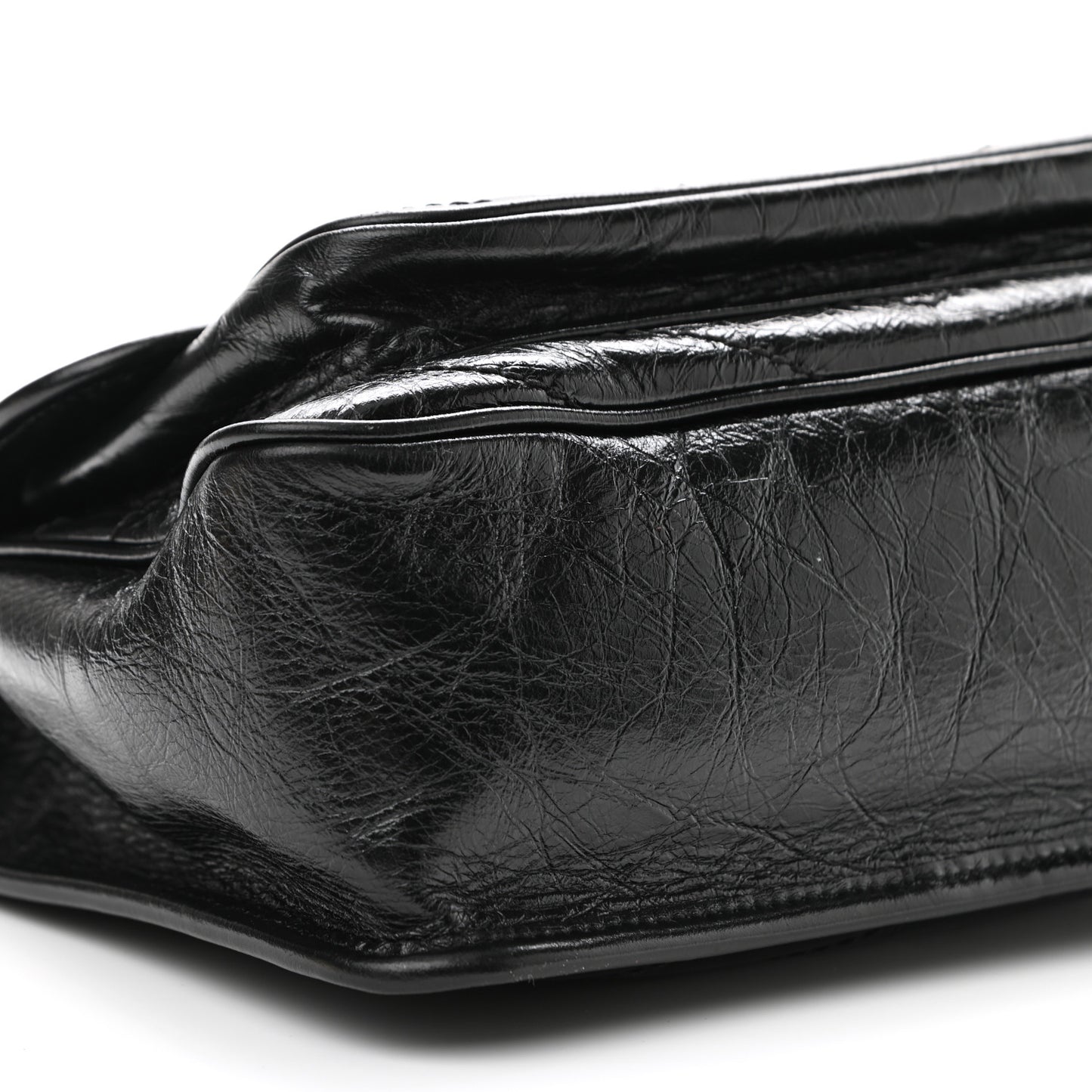 Crinkled Calfskin Matelasse Monogram Medium Niki Chain Satchel Black