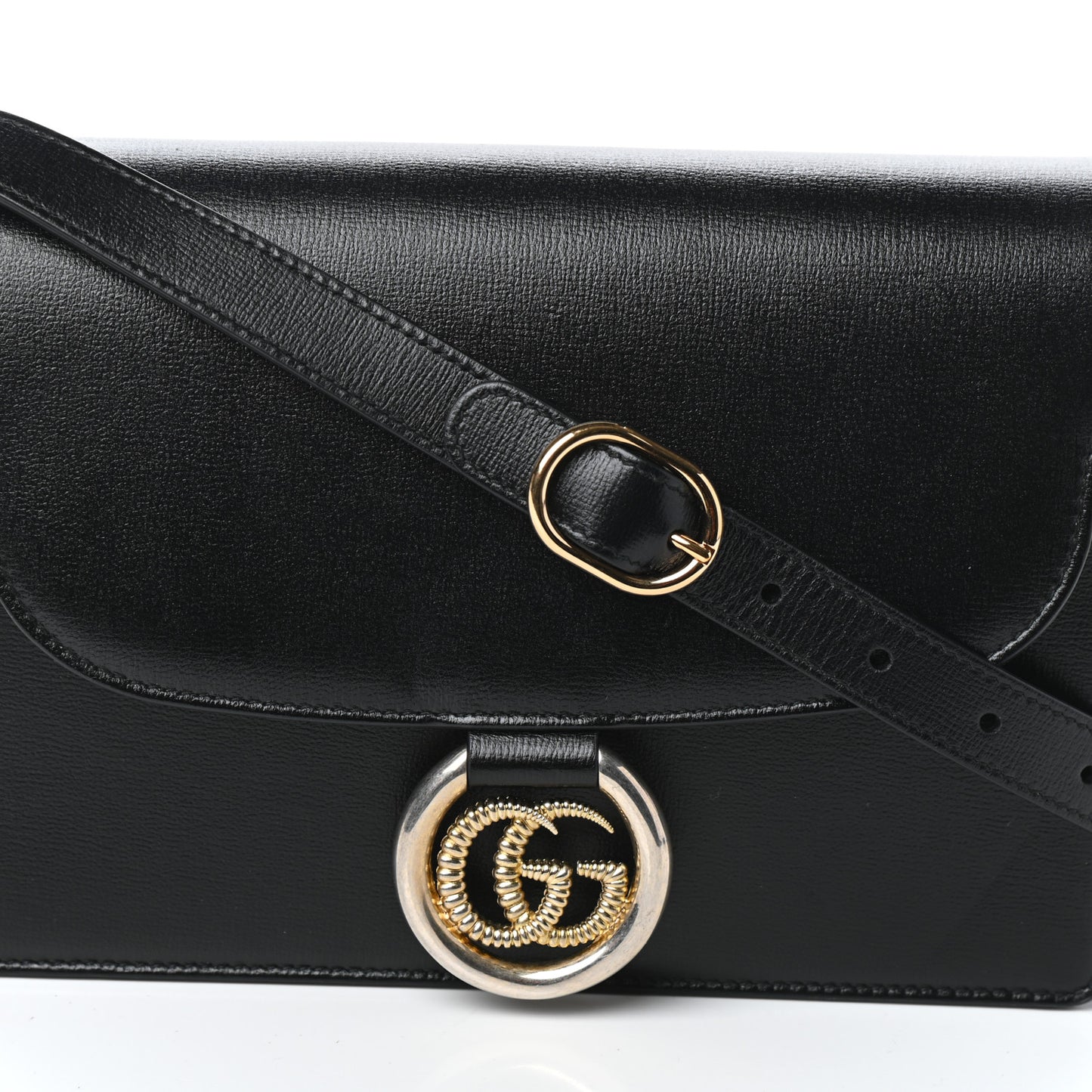 Textured Calfskin Small Torchon GG Ring Shoulder Bag Black