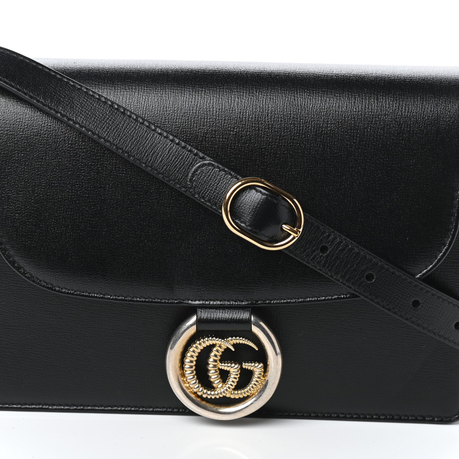 Gucci Textured Calfskin Small Torchon GG Ring Shoulder Bag Black 7 of 9