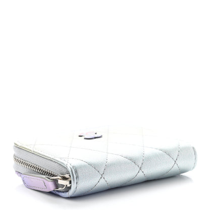 Chanel Gradient Metallic Calfskin Quilted Zip Around Coin Purse Wallet Silver Blue Yellow Purple 4 of 8