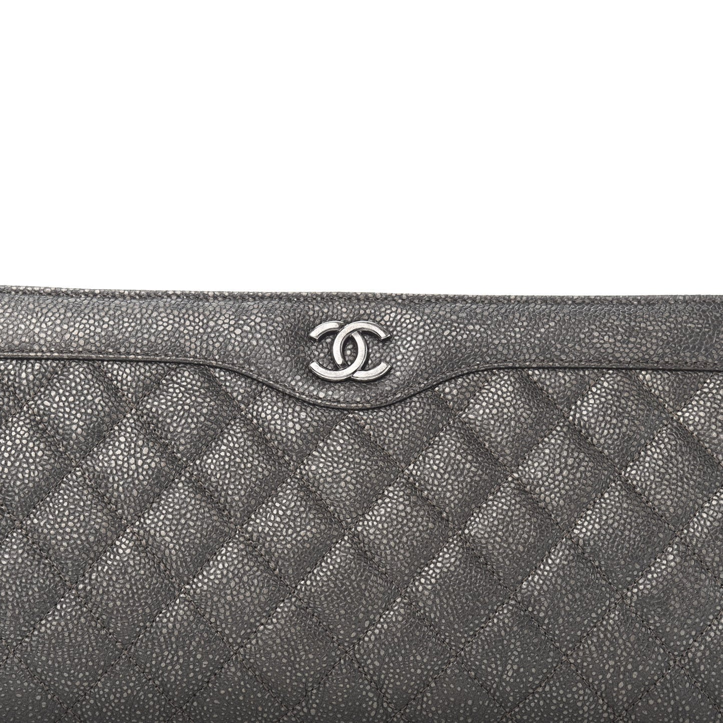 Metallic Caviar Quilted Clutch Dark Silver