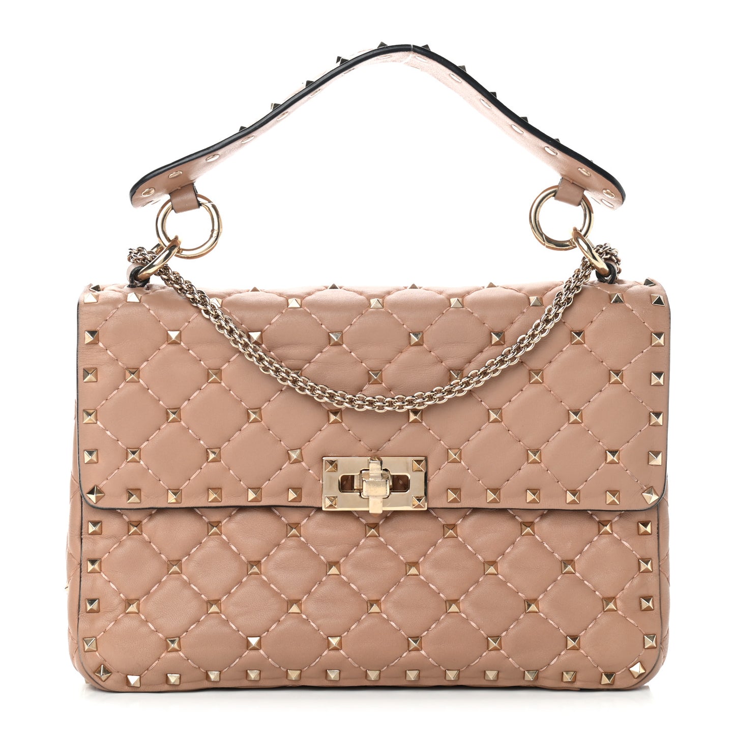 Nappa Medium Rockstud Spike Shoulder Bag Soft Noisette