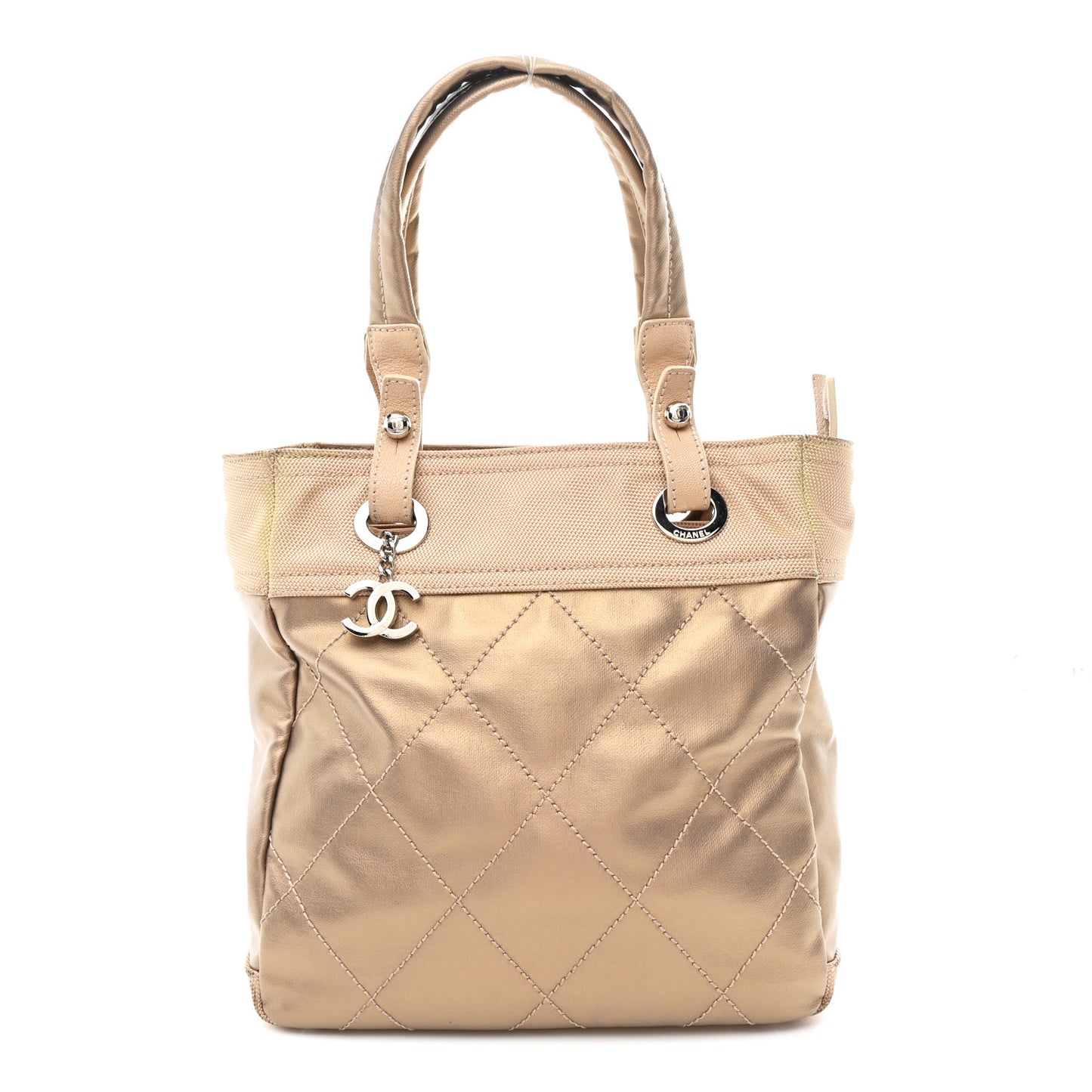 Metallic Coated Canvas Quilted Small Paris Biarritz Tote Gold