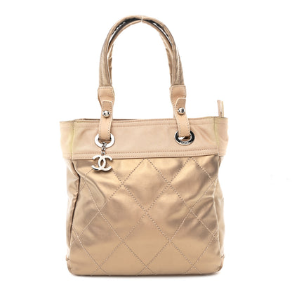 Chanel Metallic Coated Canvas Quilted Small Paris Biarritz Tote Gold 1 of 11