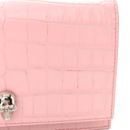 Alexander McQueen Calfskin Crocodile Embossed Skull Mini Crossbody Bag Pink 10 of 13