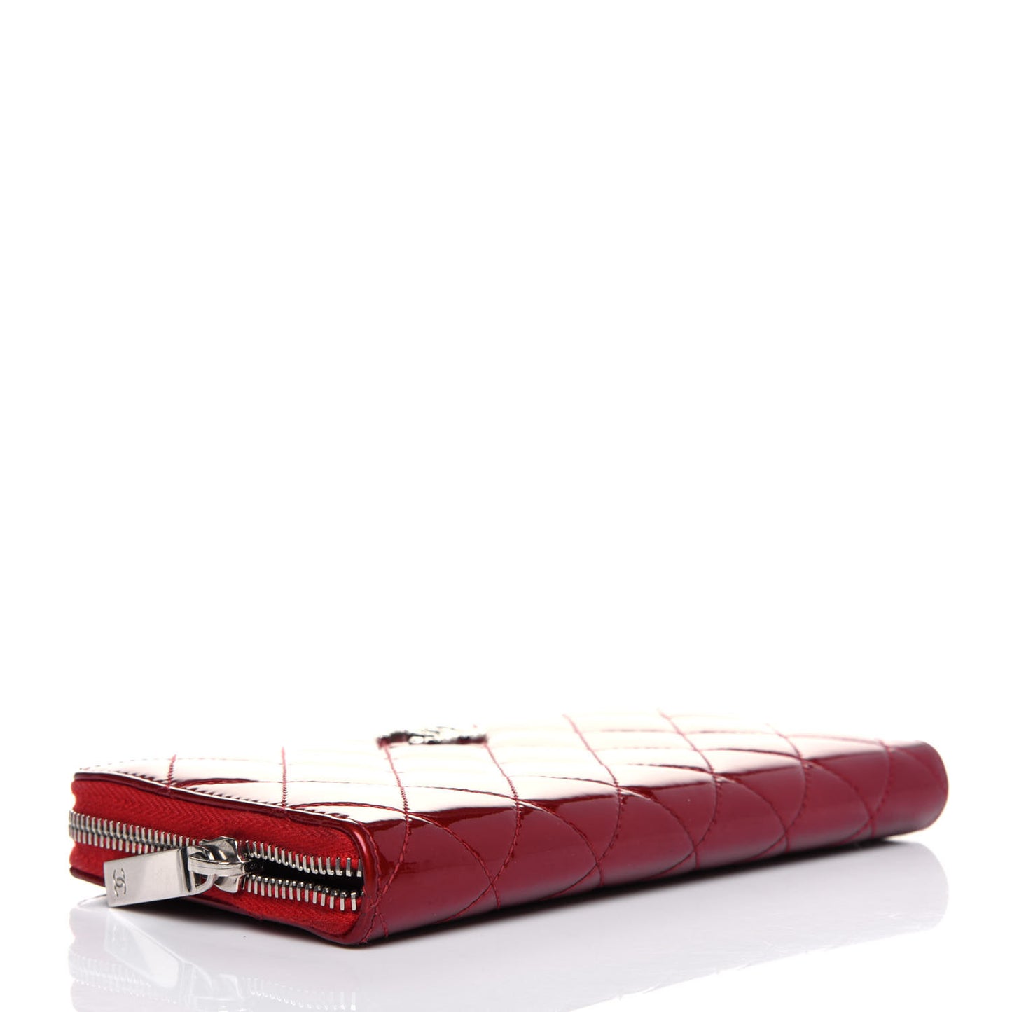 Patent Quilted Brilliant Zip Around Wallet Red