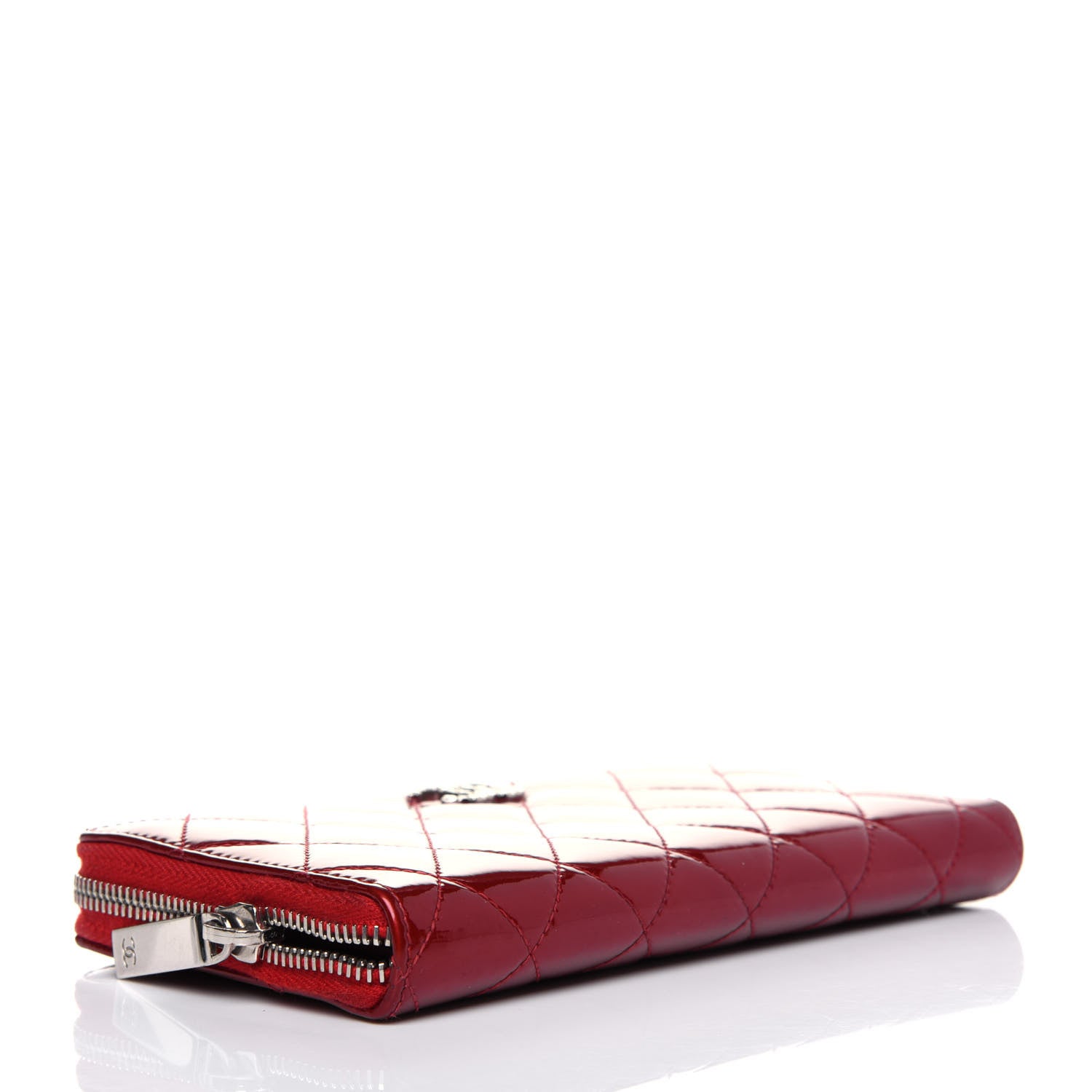 Chanel Patent Quilted Brilliant Zip Around Wallet Red 4 of 12