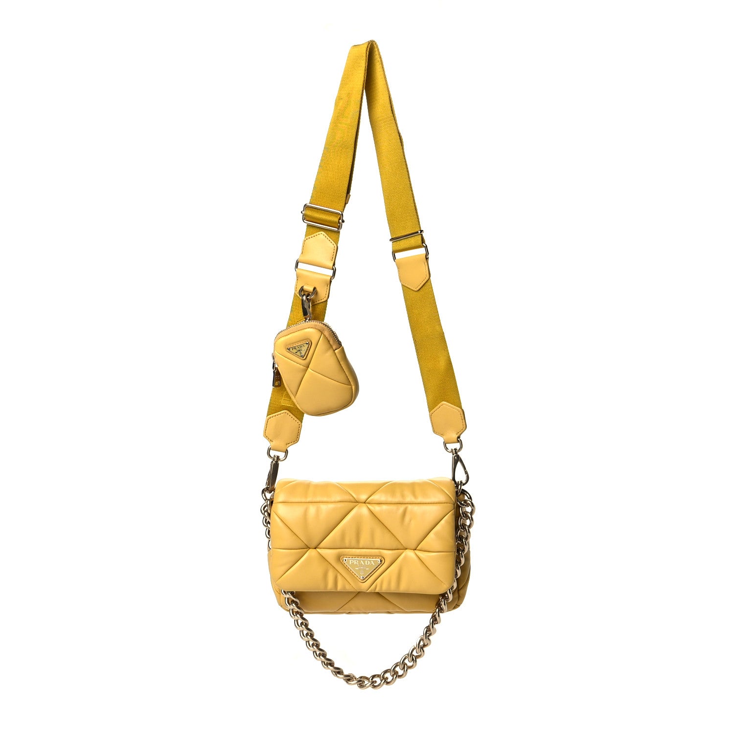 Prada Nappa Re-Nylon Triangle Quilted Patchwork System Flap Shoulder Bag Ginestra 1 of 9