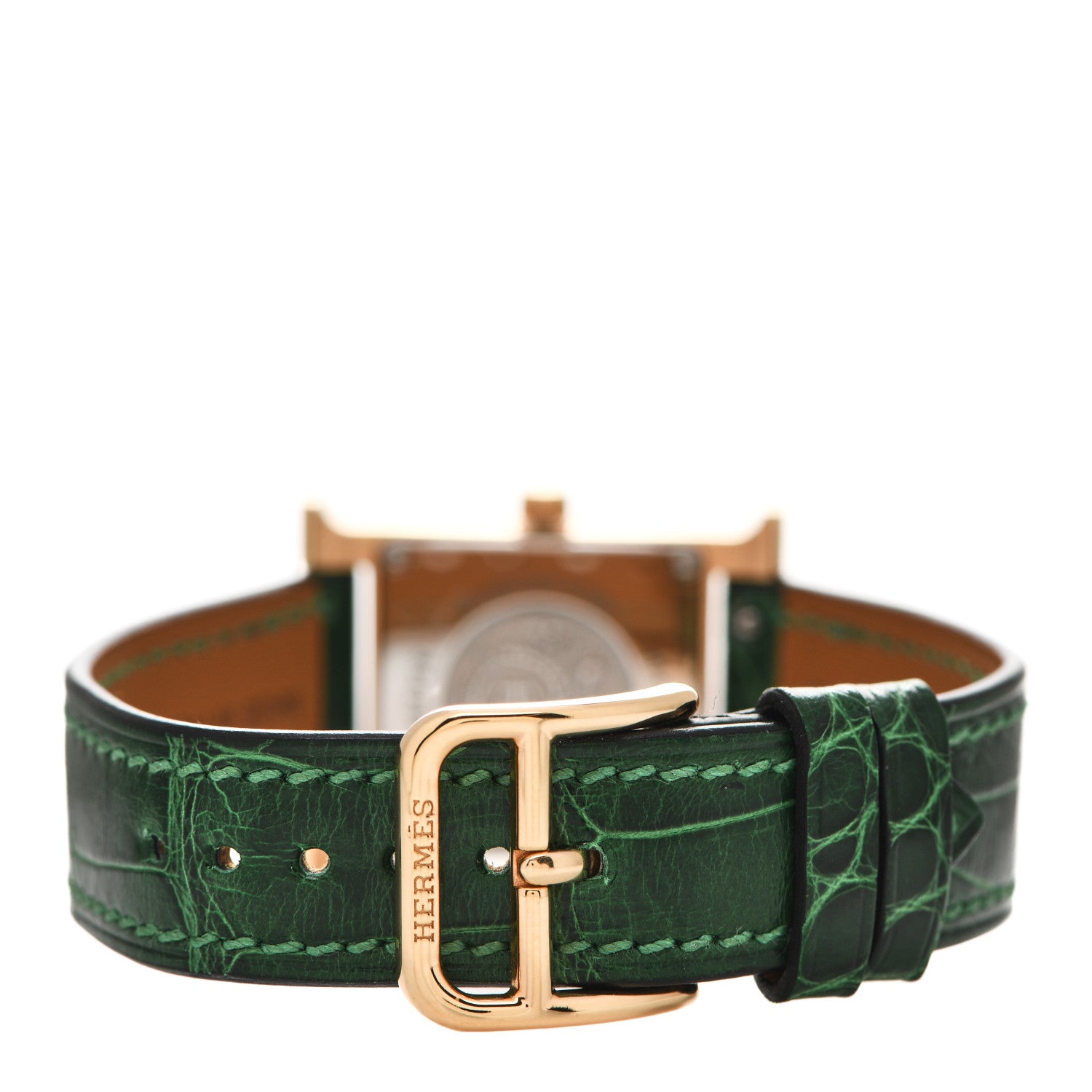 Hermes Stainless Steel Alligator Mother of Pearl 21mm Heure H Hour Quartz Watch Vert Moyen 3 of 4