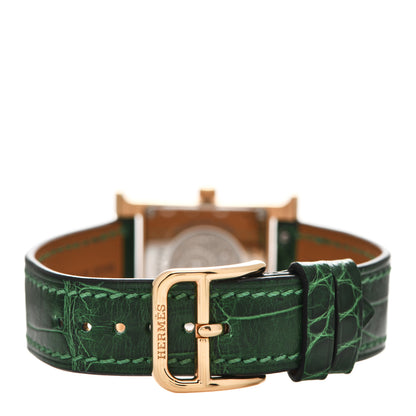 Hermes Stainless Steel Alligator Mother of Pearl 21mm Heure H Hour Quartz Watch Vert Moyen 3 of 4