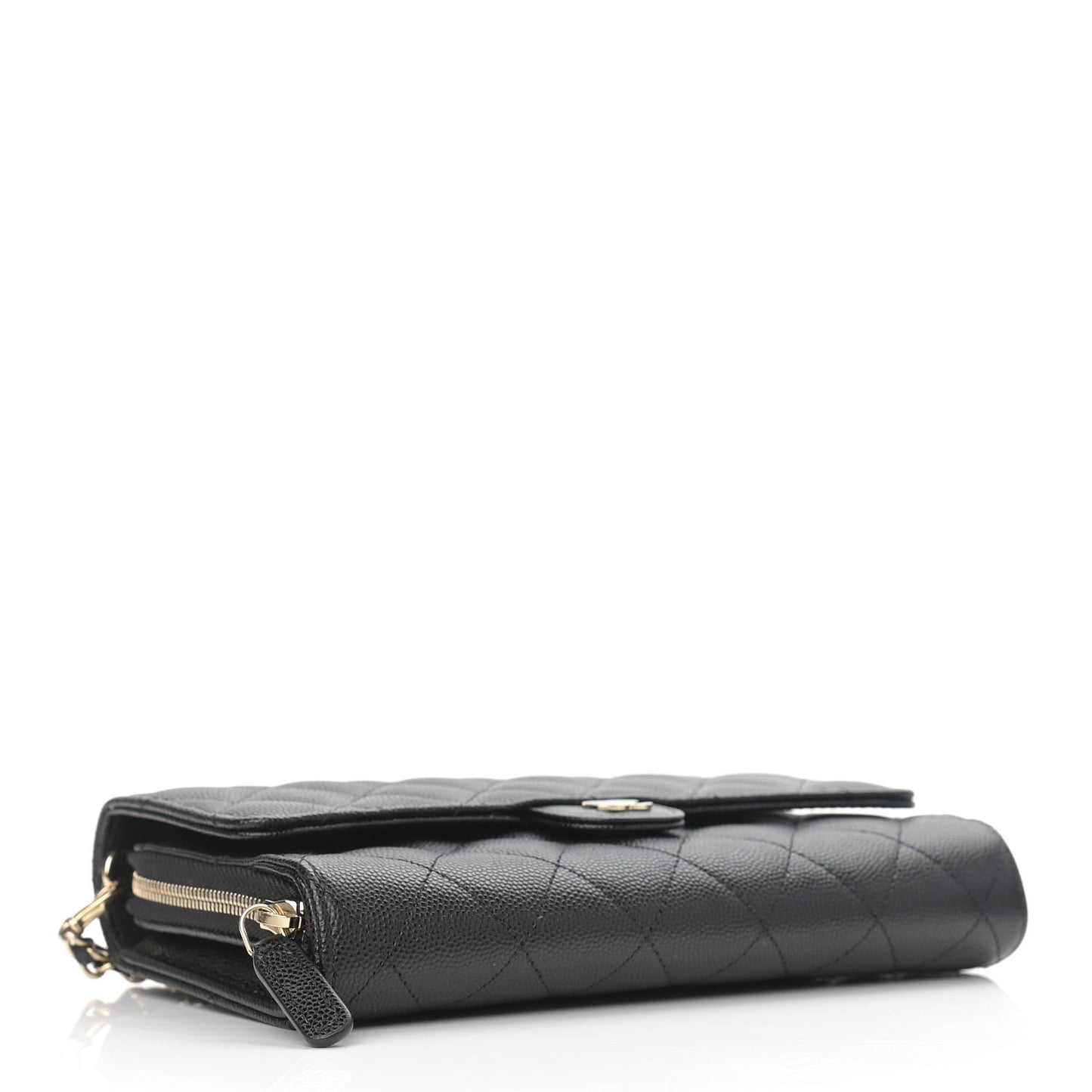 Caviar Quilted Phone Holder Wallet With Removable Chain Black