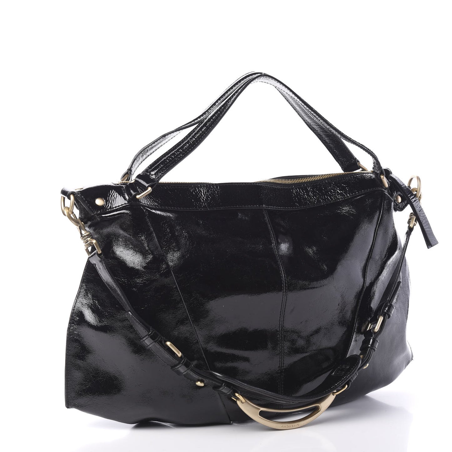 Crinkled Patent Hobo Black
