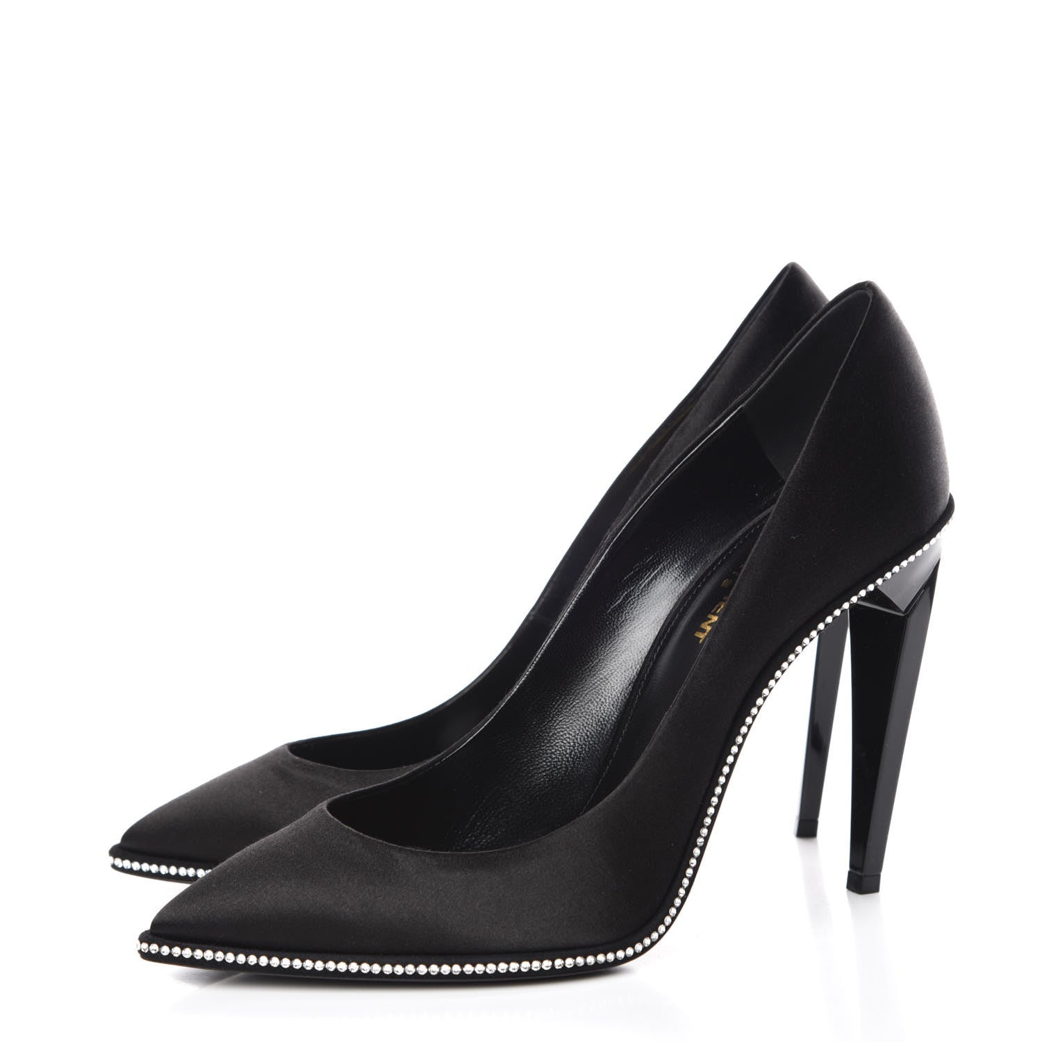 Saint Laurent Satin Crystal Embellished Freja 105 Pumps 38.5 Black 3 of 10