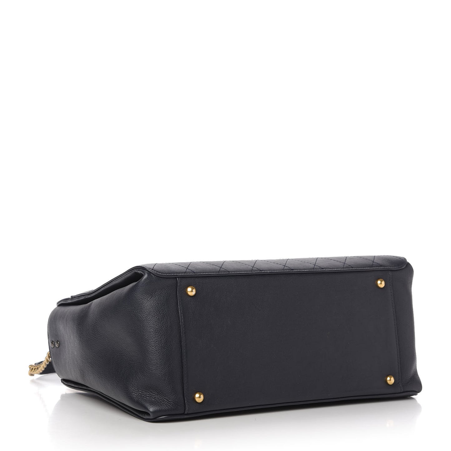 Calfskin Stitched Large Straight Lines Shopping Tote Navy