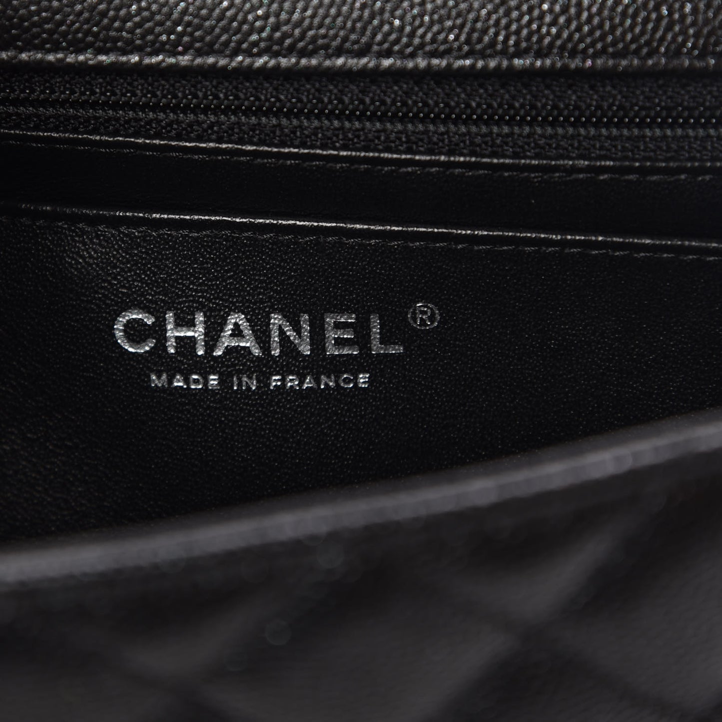 Iridescent Caviar Quilted Mini Rectangular Flap Black