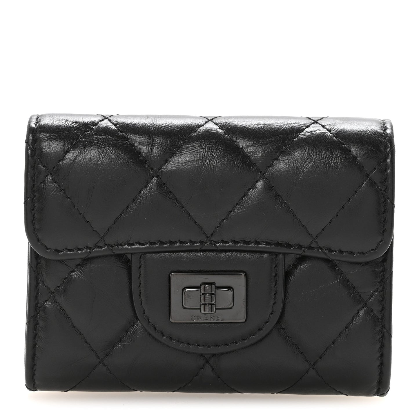 Aged Calfskin Quilted Reissue Flap Card Holder Wallet So Black