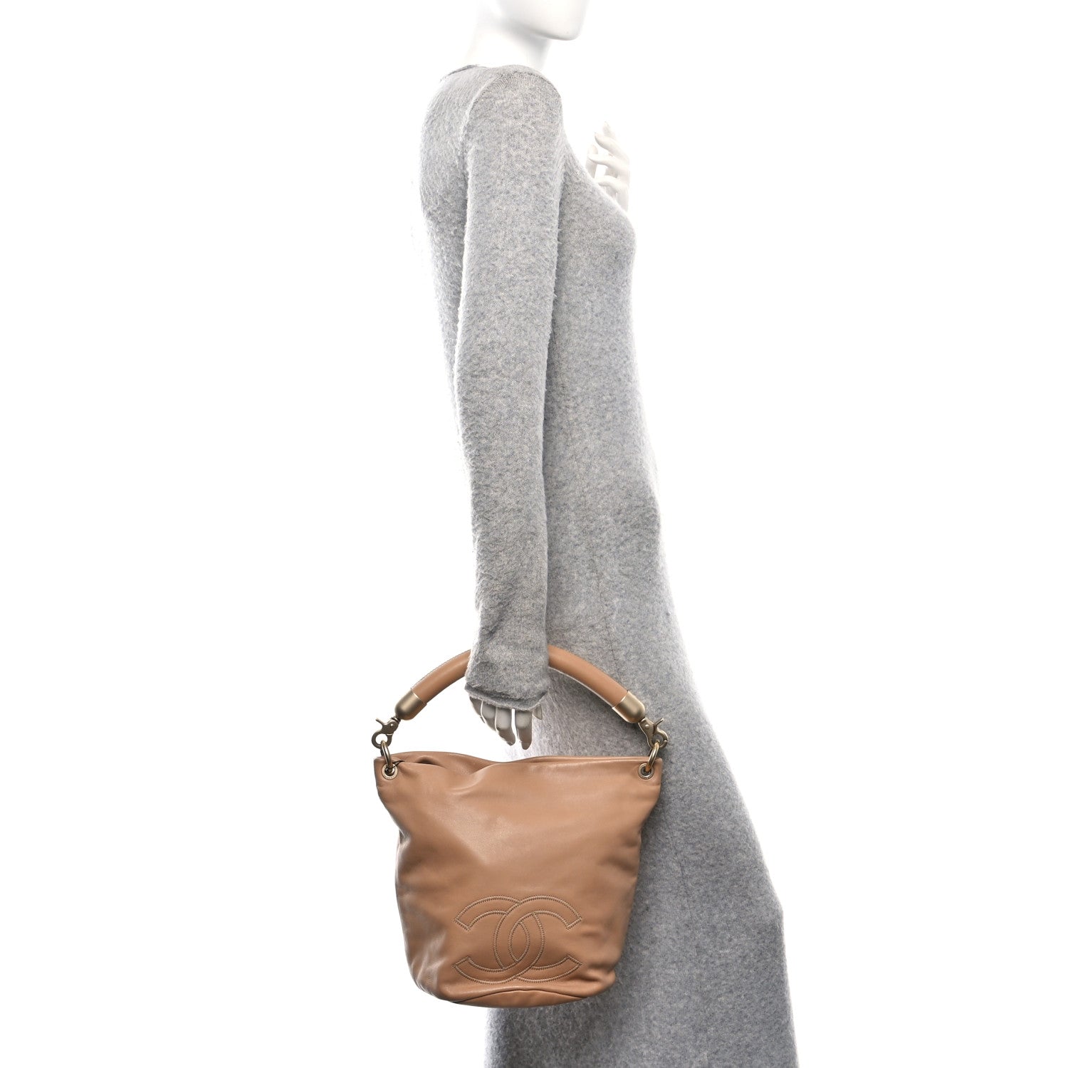 Chanel Calfskin CC Bucket Bag Beige 2 of 10