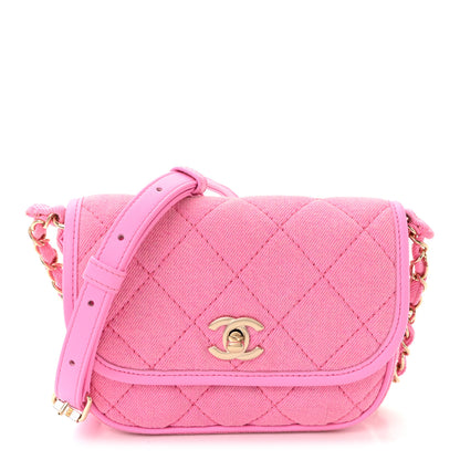 Chanel Denim Quilted Mini Messenger Flap Neon Pink 1 of 10