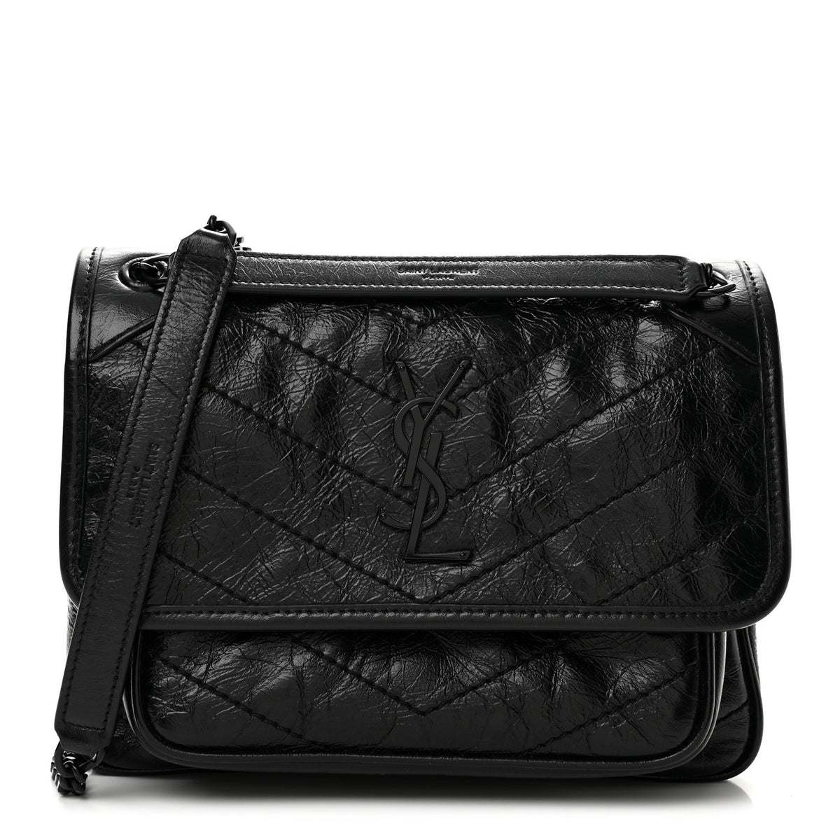 Saint Laurent Crinkled Lambskin Matelasse Monogram Baby Niki Chain Satchel Black 1 of 12