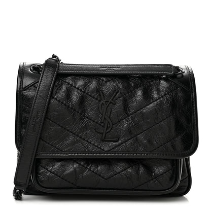 Saint Laurent Crinkled Lambskin Matelasse Monogram Baby Niki Chain Satchel Black 1 of 12