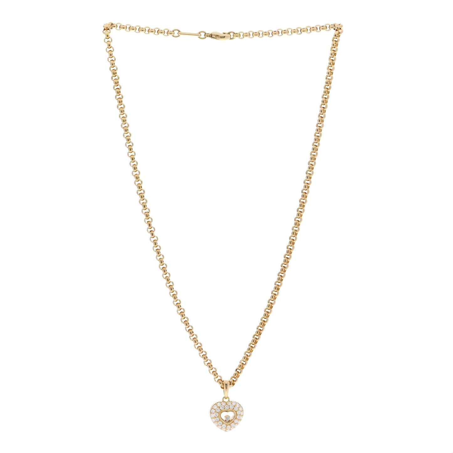 18K Yellow Gold Diamond Happy Hearts Pave Necklace
