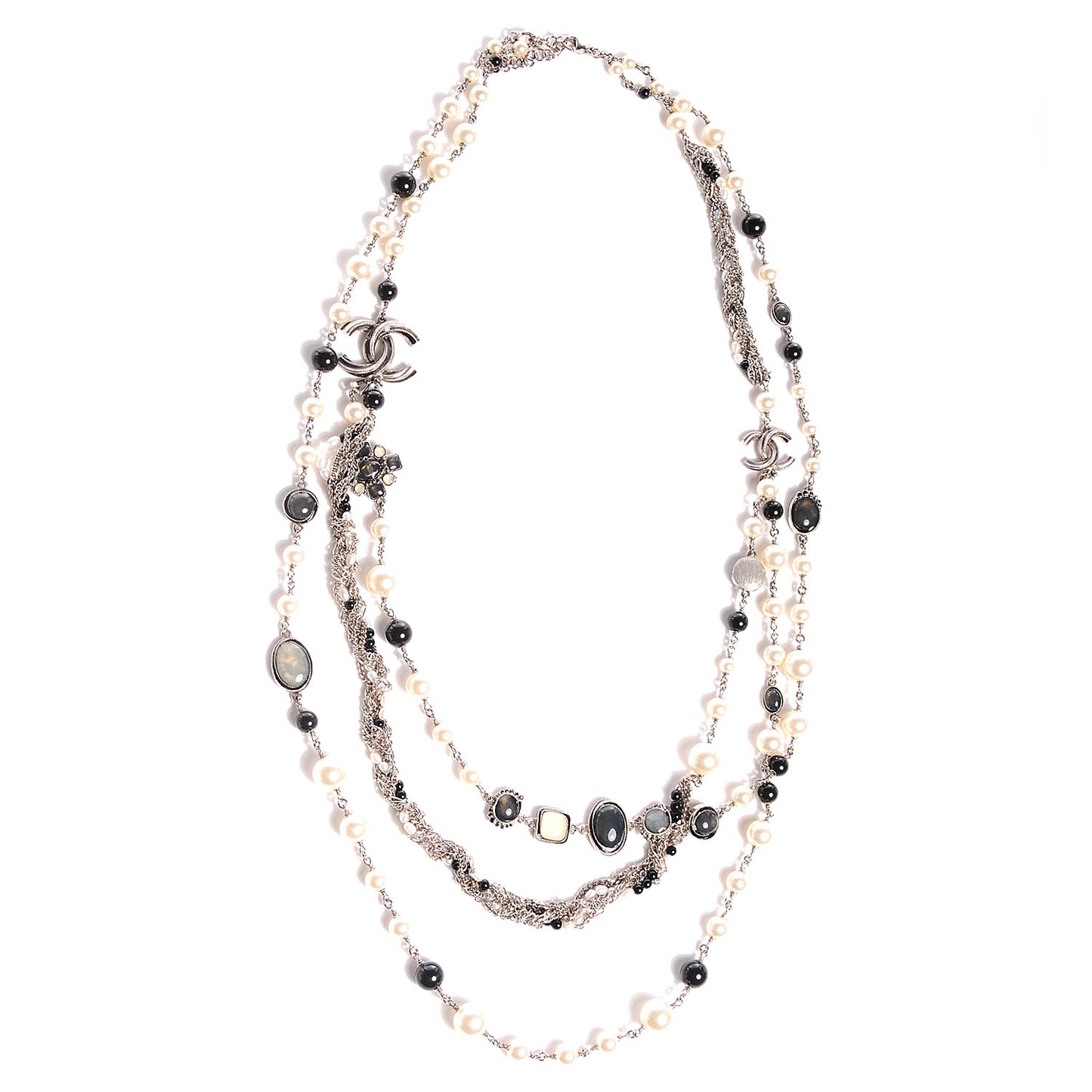 Pearl Beaded CC Necklace Black White